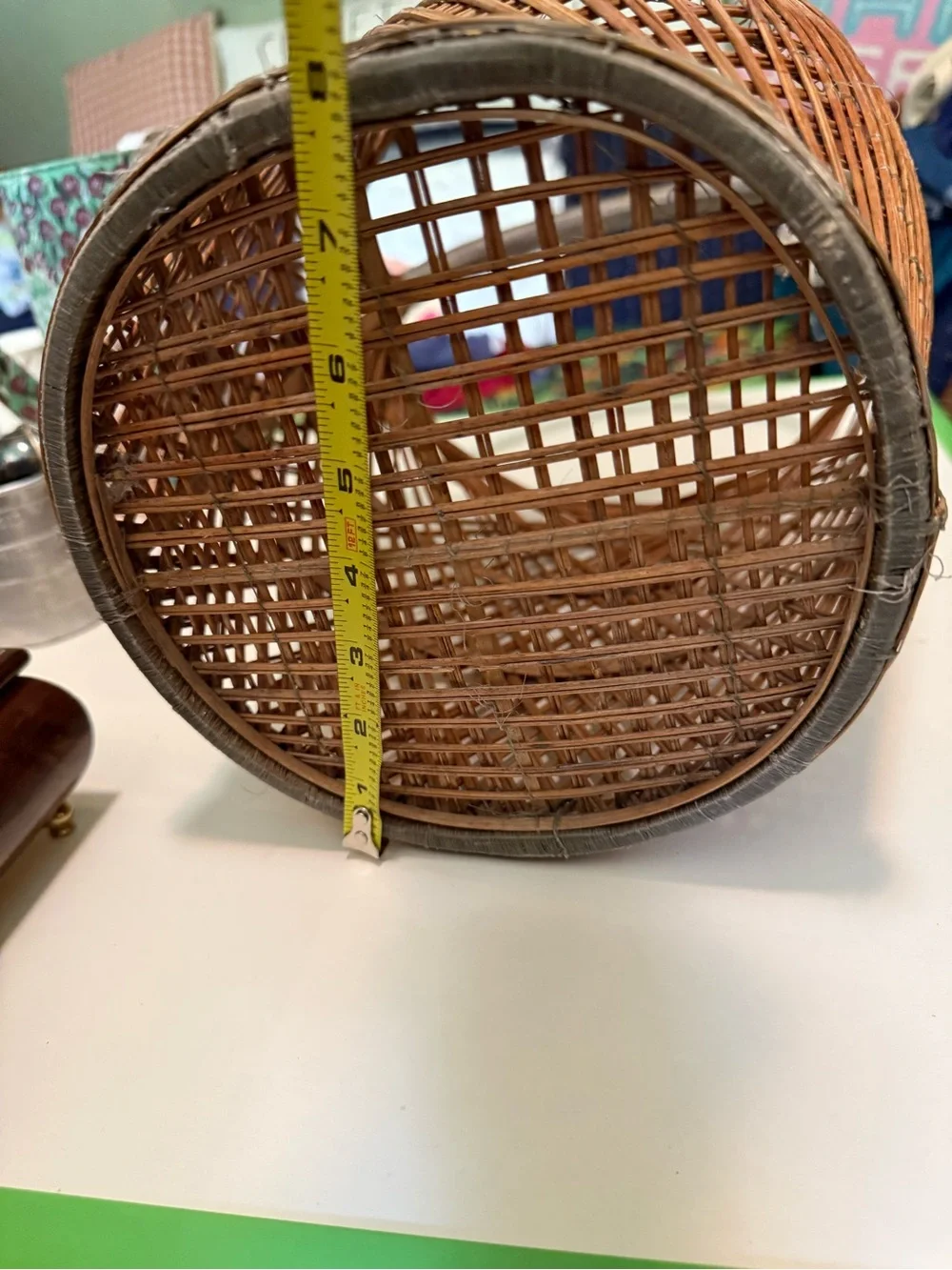 Vintage handwoven Asian basket,a traditional rattan flower gathering basket